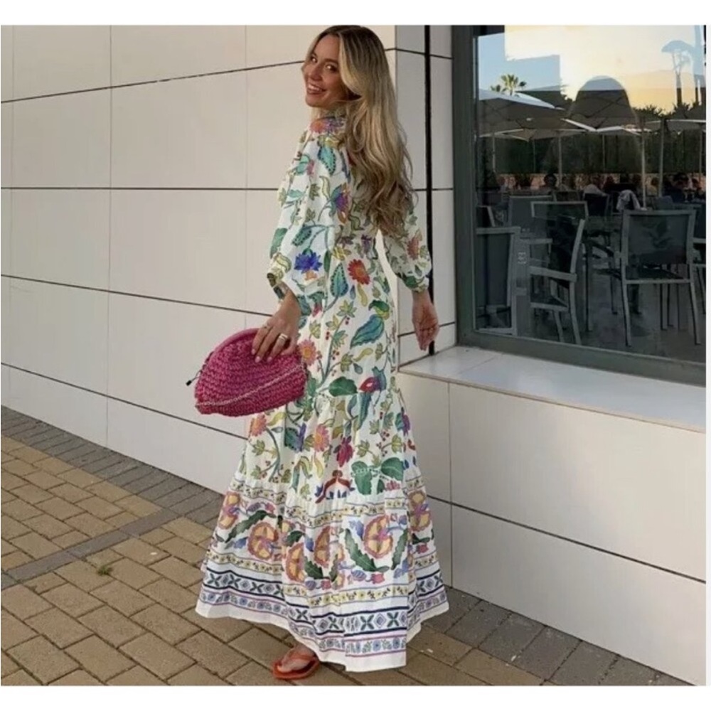 PRINTED LINEN BLEND KNOTTED DRESS - Picture 5 of 16